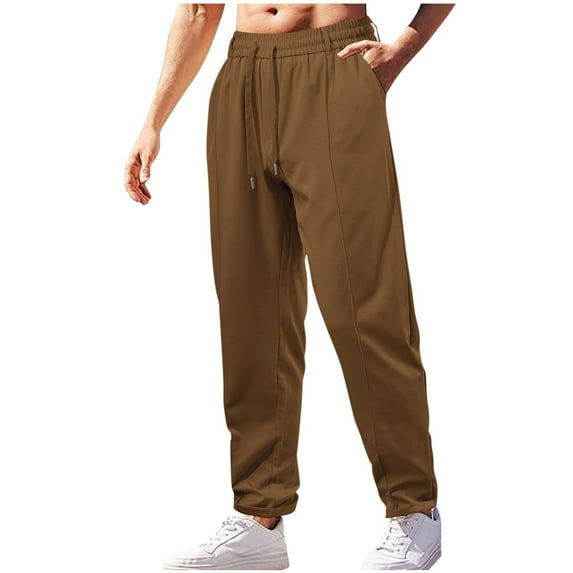 Stamzod Men Pants Summer Solid Color Lightweight Straight Trousers Pants Daily Casual Loose Sweatpants for Men with Pockets Camel XXL
