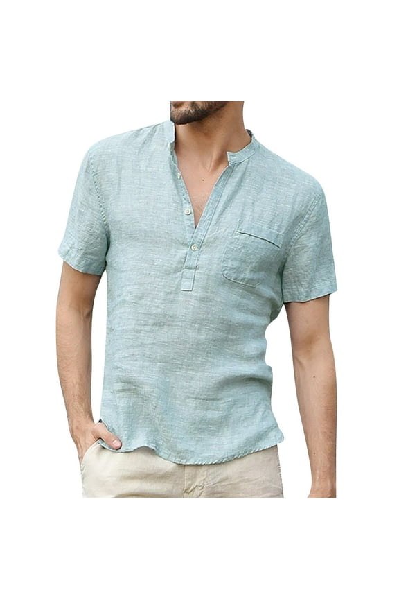 Summer Stamzod Men's Linen Shirts Short Sleeve Casual Shirts Button Up Tshirt for Men Beach Wedding Shirt Tops