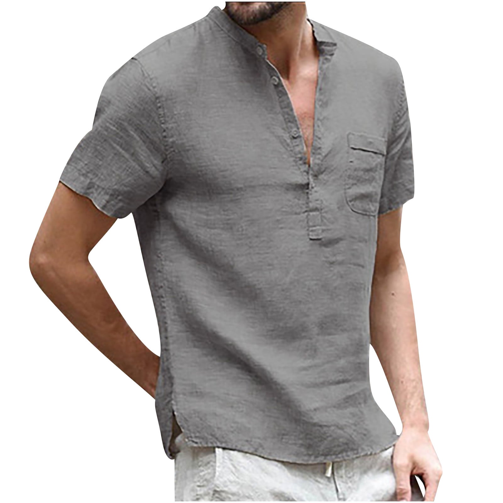 Summer Savings Clearance Stamzod Men'S Linen Shirts Short Sleeve Casual ...