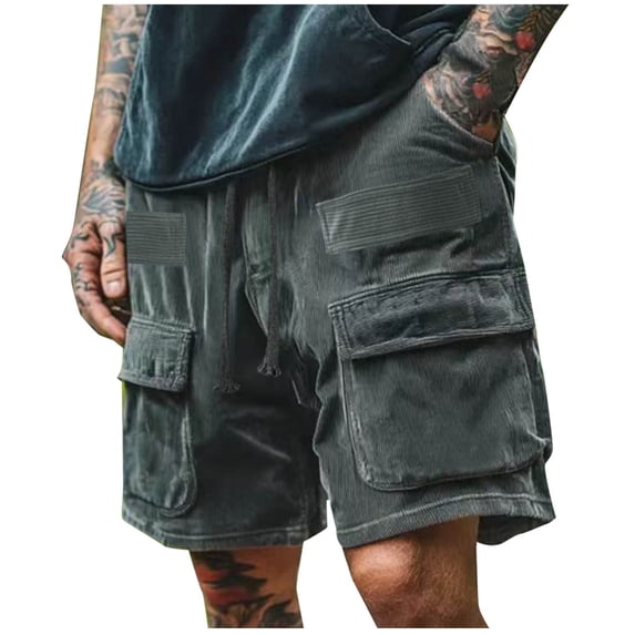 Stamzod Men Short Fashion Solid Color Summer Elastic Waist Drawstring Shorts Casual Loose Plus Size Athletic Shorts for Men with Pocket Black E L