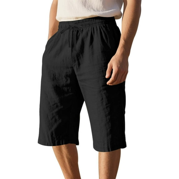 Stamzod Men Short Fashion Solid Color Summer Elastic Waist Drawstring Shorts Casual Loose Plus Size Athletic Shorts for Men with Pocket Black E XL