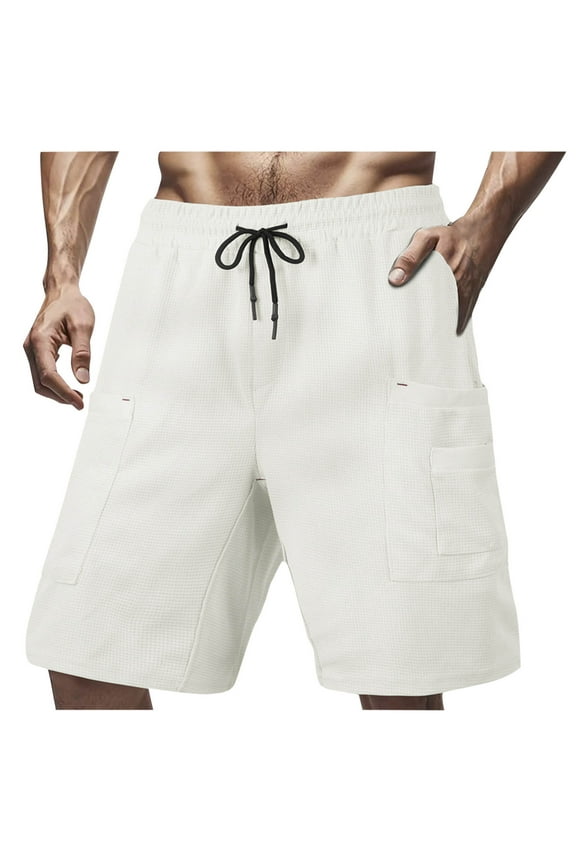 Men Short Fashion Solid Color Summer Elastic Waist Drawstring Shorts Casual Loose Plus Size Athletic Shorts for Men with Pocket Black E XXL