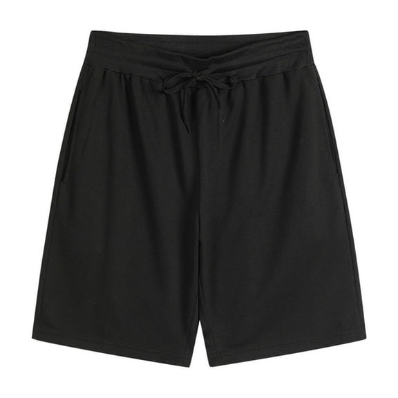 Stamzod Men Short Fashion Solid Color Summer Elastic Waist Drawstring Shorts Casual Loose Plus Size Athletic Shorts for Men with Pocket Black E XXXL