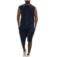 thumbnail image 1 of Stamzod Men Short Sets Outfits 2 Piece Fashion Solid Color Sleeveless Tank Tops and Shorts Casual Loose Plus Size Summer Outfits for Men Navy M, 1 of 6