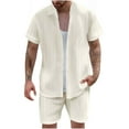 thumbnail image 1 of Stamzod Men Short Sets Outfits 2 Piece Summer Short Sleeve Button Down Shirt and Shorts Set Loungewear Casual Loose Beach Vacation Clothes for Men Beige B M, 1 of 5