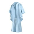 thumbnail image 1 of Stamzod Men Short Sets Outfits 2 Piece Summer Solid Color Button Down Shirts and Shorts Daily Casual Loose Beach Vacation Outfits for Men with Pocket Blue XXL, 1 of 7