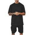 thumbnail image 1 of Stamzod Men Short Sets Outfits 2PC Fashion Solid Color Short Sleeve Tshirts and Cargo Shorts Set Daily Casual Loose Summer Short Sets for Men Black B XXL, 1 of 9