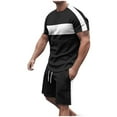 thumbnail image 1 of Stamzod Men Summer Outfits 2 Piece Fashion Patchwork Crew Neck Short Sleeve T Shirt and Shorts Loungewear Casual Loose Plus Size Tracksuit with Pocket Black C XXXL, 1 of 7