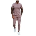 thumbnail image 1 of Stamzod Men's 2 Piece Casual Set Solid Zipper Business Suit Short Sleeve Shirt and Trousers Fashion Track Suits for Men Set, 1 of 5