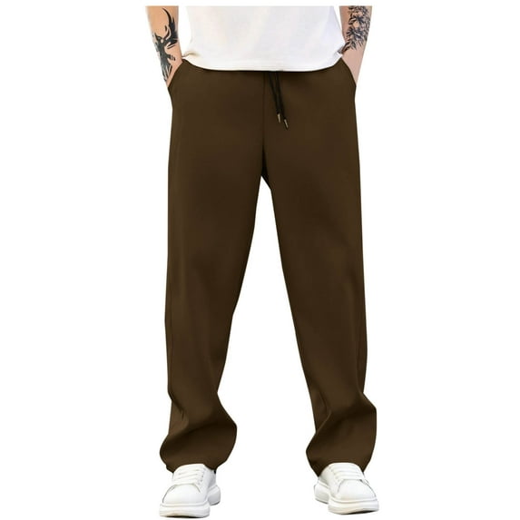 Stamzod Men's Pants Summer Classic Solid Color Stretch Straight Trousers with Pocket Daily Casual Loose Plus Size Workout Sweatpants for Men Brown M