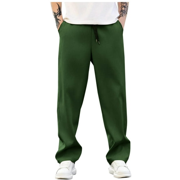 Stamzod Men's Pants Summer Classic Solid Color Stretch Straight Trousers with Pocket Daily Casual Loose Plus Size Workout Sweatpants for Men Green XL