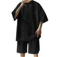 thumbnail image 1 of Stamzod Men's Plus Size 2 Piece Outfits Solid Color Short Sleeve Breathable Tee Shirt and Shorts Lounge Set Loose Comfy Tracksuit, 1 of 6