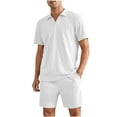 thumbnail image 1 of Summer Savings Clearance! Stamzod Men's Short Sets Outfits Casual Short Sleeve V Neck Shirt And Elastic Waist Shorts Sets Fashion Solid Color Ribbed Men's Suits, 1 of 5