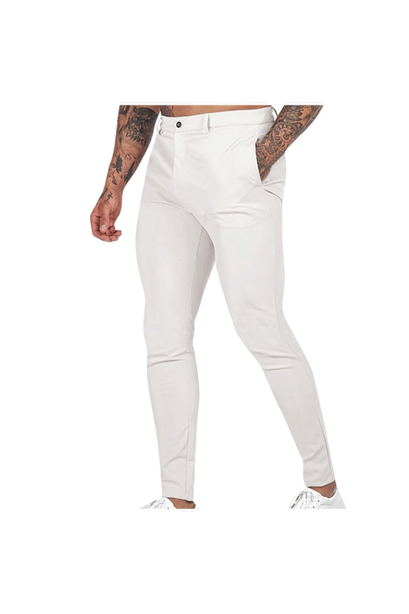 Men's Skinny Stretchy Dress Pants Plus Size Causal Business Pants Slim Fitting Button Tapered Trousers
