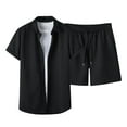 thumbnail image 1 of Stamzod Men's Tracksuits 2 Piece Summer Solid Color Short Sleeve Button Down Shirts and Shorts Loungewear Casual Loose Tracksuit Men Short Sets with Pocket Black M, 1 of 7