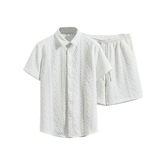 Stamzod Men's Tracksuits 2 Piece Summer Solid Color Short Sleeve Button Down Shirts and Shorts Loungewear Casual Loose Tracksuit Men Short Sets with Pocket White L