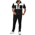 thumbnail image 1 of Stamzod Mens 2 Piece Outfits Fashion Patchwork Summer Turndown Short Sleeve Shirt and Pants Daily Casual Loose Oversized Sweatsuits for Men with Pocket Black XXL, 1 of 5
