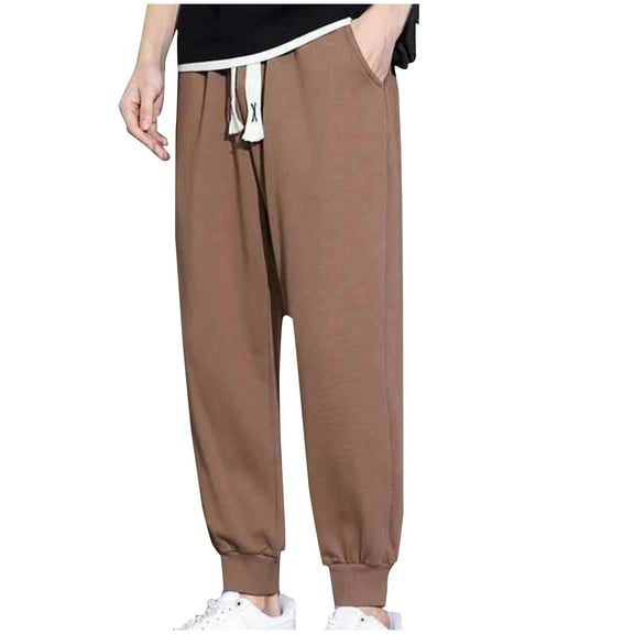 Stamzod Mens Athletic Pants Fashion Solid Color Stretch Waist Drawstring Trousers Pants Activewear Daily Casual Sweatpants for Men with Pockets Coffee XXXL