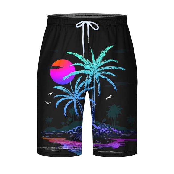 Stamzod Mens Beach Shorts Fashion Palm Trees Graphic Hawaiian Surfing Shorts Quick Dry Plus Size Mens Swim Trunks