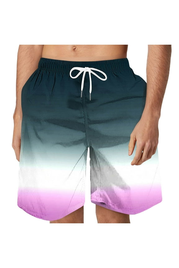 Mens Beach Shorts Plus Size Quick Dry Swim Trunks Gradient Color Drawstring Waist Sports Casual Surfing Shorts