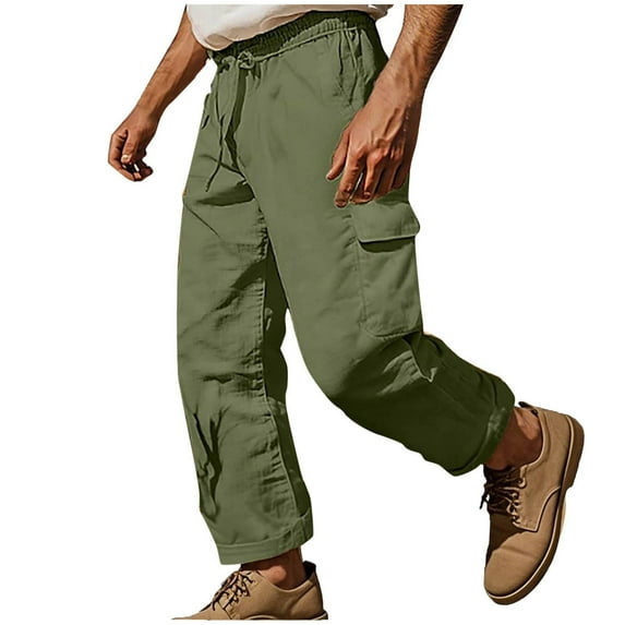 Stamzod Mens Cargo Pants Fashion Solid Color Summer Elastic Waist Straight Work Pants Casual Loose Plus Size Sweatpants for Men with Multi-Pocket Army Green B XXXL