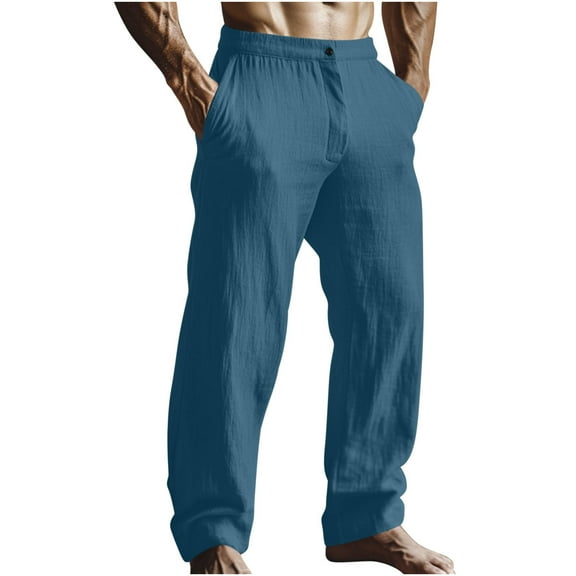 Stamzod Mens Casual Pants Summer Solid Color Elastic Waist Baggy Pants with Pocket Daily Loose Sweatpants for Men Dark Blue C XL