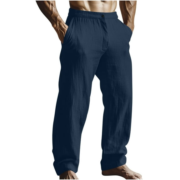 Stamzod Mens Casual Pants Summer Solid Color Elastic Waist Baggy Pants with Pocket Daily Loose Sweatpants for Men Navy C XL