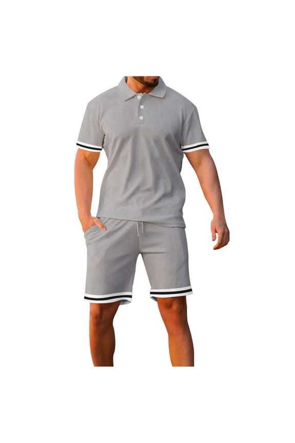 Mens Matching Shirt and Shorts 2 Piece Summer Solid Color Short Sleeve T Shirts and Shorts Casual Plus Size Workout Running Track Suits Mens Clothes Gray L
