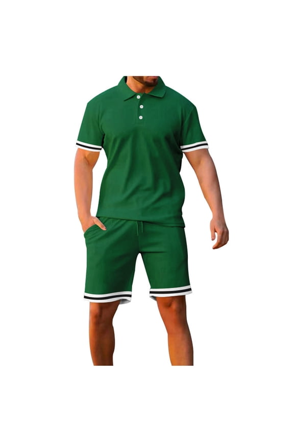 Mens Matching Shirt and Shorts 2 Piece Summer Solid Color Short Sleeve T Shirts and Shorts Casual Plus Size Workout Running Track Suits Mens Clothes Green XXXL