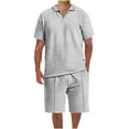 thumbnail image 1 of Summer Savings Clearance! Stamzod Mens Short Sets 2 Piece Outfit Casual Short Sleeve V Neck Shirt And Elastic Waist Shorts Beach Outfits Sets Oversize Men's Tracksuits, 1 of 5