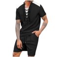 thumbnail image 1 of Stamzod Mens Short Sets 2 Piece Outfits Fashion Crew Neck Short Sleeve Drawstring Tshirts and Shorts with Pocket Casual Loose Fit Summer Outfits for Men Black S, 1 of 8