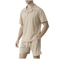 thumbnail image 1 of Stamzod Mens Short Sets 2 Piece Outfits Summer Solid Color Turndown T-Shirts and Shorts Daily Casual Loose Beach Vacation Track Suit with Pocket Khaki XL, 1 of 9