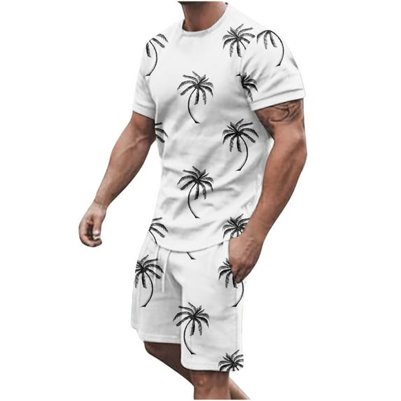 Stamzod Mens Short Sets Plus Size 2 Piece Outfit Fashion Print Summer Tracksuits Casual Short Sleeve T Shirt and Shorts Joggers Set