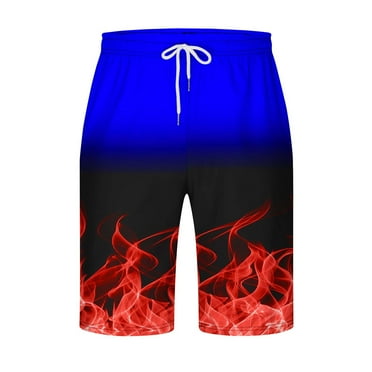 Summer Savings! Stamzod Mens Shorts Casual Flame Digital Patterns Print Lightweight Hawaii Swim Trunks Plus Size Quick Dry Beach Shorts