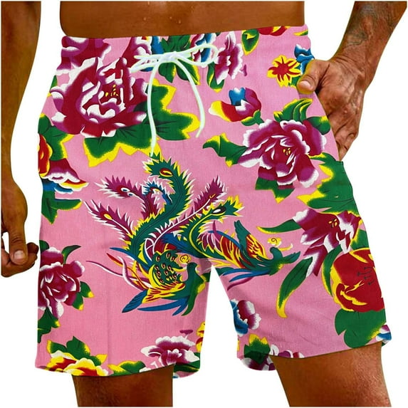 Summer Savings Clearance! Stamzod Mens Shorts Fashion Breathable Oversize Beach Board Shorts Novelty Flower Print Lightweight Comfy Streetwear Shorts