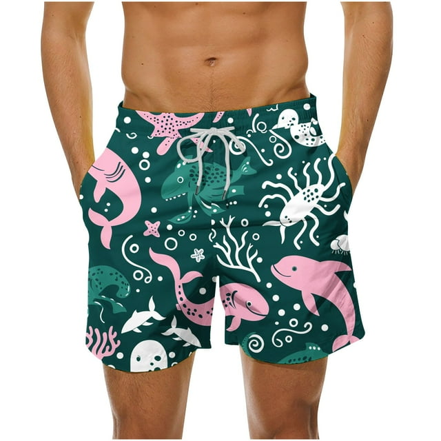Summer Savings Clearance! Stamzod Mens Shorts Plus Size Fashion Print Beach Board Shorts Breathable Quick Dry Mens Bathing Suit With Drawstring