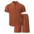 thumbnail image 1 of Stamzod Mens Summer Outfits 2 Piece Solid Color Stand-Up Short Sleeve Shirts and Shorts Set Daily Casual Loose Plus Size Sweatsuits for Men Brown L, 1 of 9