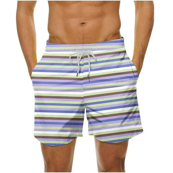 Stamzod Mens Swim Trunks Quick Dry Plus Size Swim Shorts with Drawstring Fashion Stripe Colorblock Hawaii Beach Shorts Mens Bathing Suit