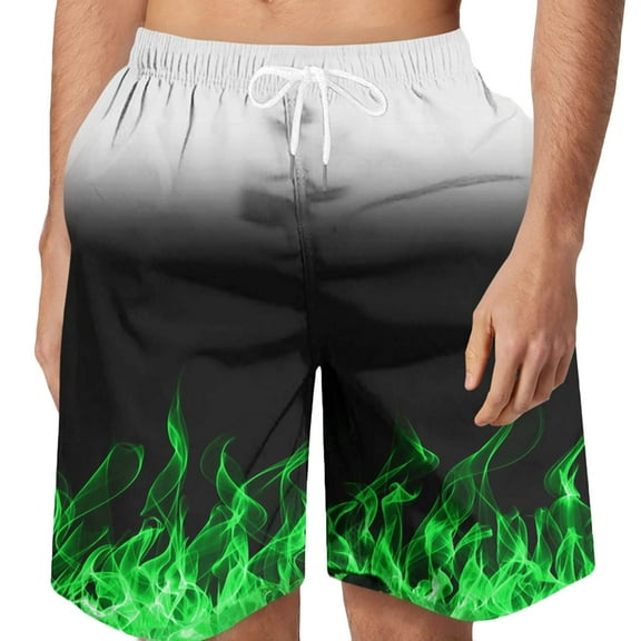 Stamzod Mens Swim Trunks Quick Dry Plus Size Swim Shorts with Drawstring Pocket Funny Flame Digital Print Mens Beach Shorts Swimwear