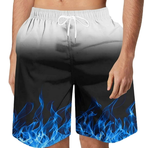 Stamzod Mens Swim Trunks Quick Dry Plus Size Swim Shorts with Drawstring Pocket Funny Flame Digital Print Mens Beach Shorts Swimwear