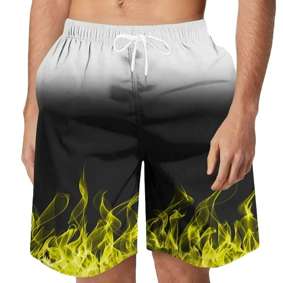 Stamzod Mens Swim Trunks Quick Dry Plus Size Swim Shorts with Drawstring Pocket Funny Flame Digital Print Mens Beach Shorts Swimwear