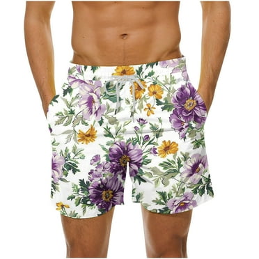 Summer Savings! Stamzod Mens Swim Trunks Vintage Floral Print Beach Shorts Quick Dry With Drawstring Plus Size Mens Board Shorts