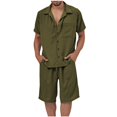 thumbnail image 1 of Stamzod Mens Track Suits 2 Piece Set Summer Solid Color Short Sleeve Button Down Shirt and Shorts Casual Loose Plus Size Beach Vacation Sweatsuits for Men Army Green XXXL, 1 of 5