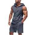 thumbnail image 1 of Stamzod Mens Track Suits 2 Piece Set Summer Solid Color Sleeveless Hoodie and Shorts Casual Loose Plus Size Workout Sweatsuits for Men with Zipper Dark Gray XL, 1 of 7