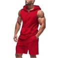 thumbnail image 1 of Stamzod Mens Track Suits 2 Piece Set Summer Solid Color Sleeveless Hoodie and Shorts Casual Loose Plus Size Workout Sweatsuits for Men with Zipper Red L, 1 of 7