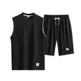 thumbnail image 1 of Stamzod Mens Track Suits 2 Piece Set Summer Solid Color Sleeveless Workout Tank Tops and Basketball Shorts Casual Loose Plus Size Running Short Sets for Men Black XXL, 1 of 4