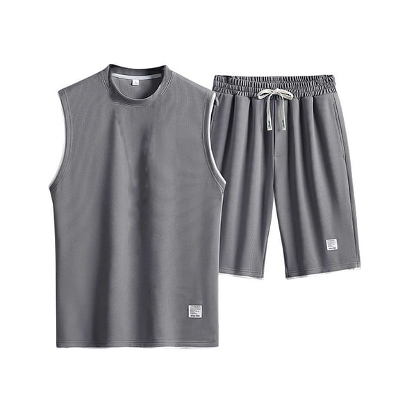 Stamzod Mens Track Suits 2 Piece Set Summer Solid Color Sleeveless Workout Tank Tops and Basketball Shorts Casual Loose Plus Size Running Short Sets for Men Gray XXL