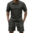 thumbnail image 1 of Stamzod Mens Track Suits 2 Piece Set Summer Solid Color Turndown Short Sleeve Shirts and Shorts Loungewear Daily Casual Loose Outfits for Men with Pocket Black S, 1 of 6