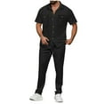 thumbnail image 1 of Stamzod Mens Two Piece Summer Outfit Solid Color Short Sleeve Button Down Shirt and Sweatpants with Pocket Casual Loose Fit Track Suits Mens Sweatsuits Black XL, 1 of 9