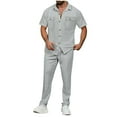 thumbnail image 1 of Stamzod Mens Two Piece Summer Outfit Solid Color Short Sleeve Button Down Shirt and Sweatpants with Pocket Casual Loose Fit Track Suits Mens Sweatsuits Gray M, 1 of 9